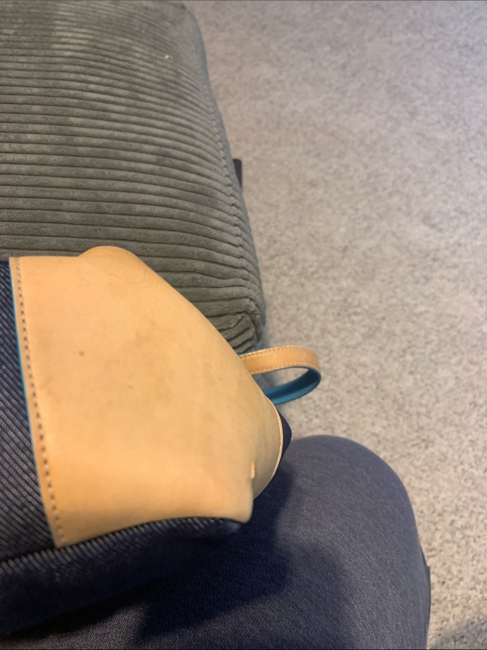 Coach Navy Canvas Tote with Tan Leather Straps and Teal Trim - Picture 5 of 8